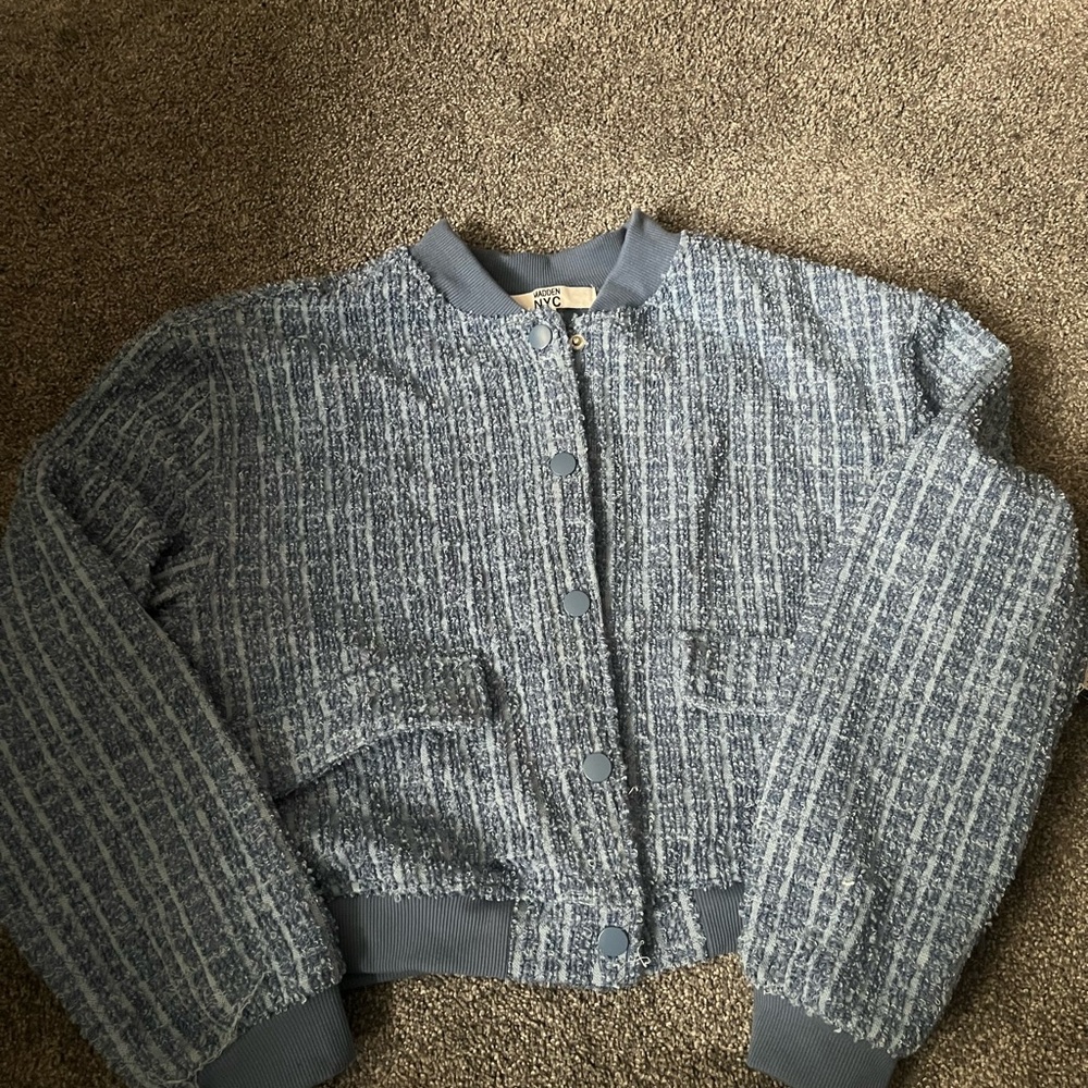Madden Girl Gray Bomber Jacket with Ribbed Details